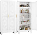 71" H Metal Kitchen Pantry Storage Cabinet, Freestanding Cupboard with 2 Doors and 4 Adjustable Shelves, Standing Storage for Kitchen, Bathroom, Garage, Dinning Room or Utility Room（White）-Ruum Studio Home