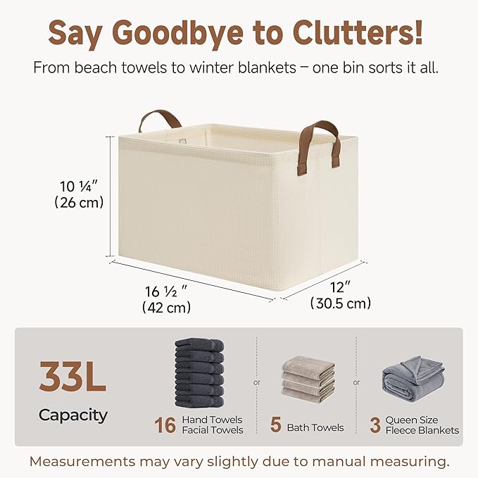 StorageWorks Storage Bins, Shelves Baskets for Organizing, Large Fabric Closet Organizers with Handles, Metal Frame, Beige（Texture）, 2-Pack-Ruum Studio Home