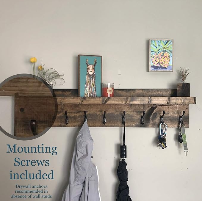 Coat Rack with Shelf Wall Mounted with Storage (Choose Your Length) Towel Rack Entryway Organizer Key Hooks (36" L (9 Hooks))-Ruum Studio Home