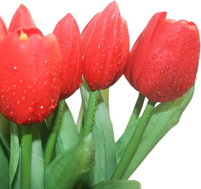 15pcs Artificial Tulips Flowers, Fake Tulips Real Touch, Faux Latex Bouquets, for Party Wedding Home Room Decoration (Red)-Ruum Studio Home