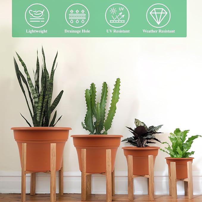 13 Inch Plastic-Flower-Pot-for-Indoor-Plants, 4 Pack Large Outdoor Planter Pot with Drainage Holes & Saucers, Resin Decorative Garden Pots Planters-Ruum Studio Home