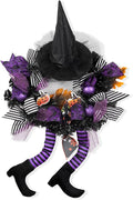 Happy Halloween Wreath for Front Door Decoration with Skeleton Artificial Bone Orange Ornaments Maple Leaf for Party Decor (Halloween Purple)-Ruum Studio Home