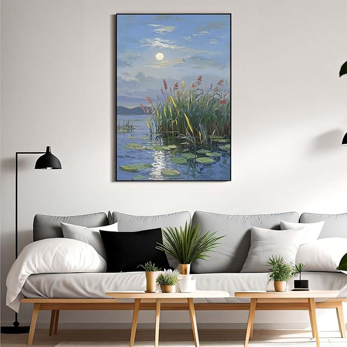 Landscape poster artwork art poster natural landscape painting reed marsh under the moonlight suitable for living room bedroom home wall-Ruum Studio Home