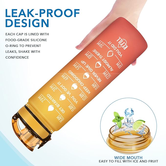 Enerbone Water Bottle, Leakproof BPA & Toxic Free, Motivational Water Bottle with Times to Drink and Straw, Fitness Sports Water Bottle with Strap for Office, Gym, Outdoor Sports-Ruum Studio Home