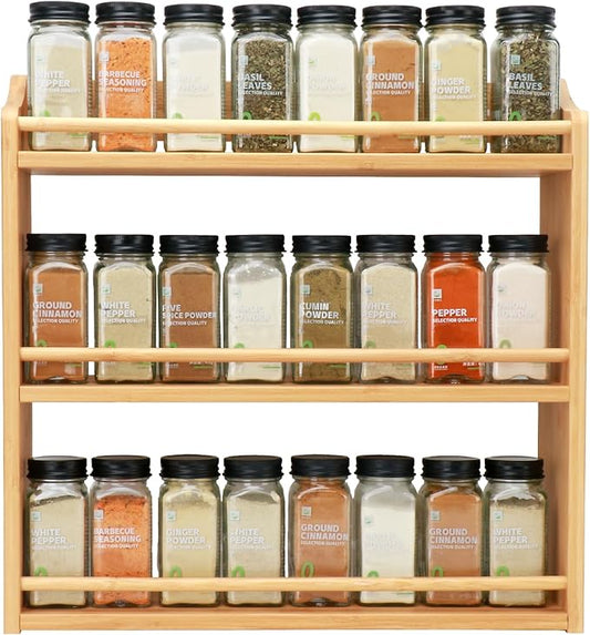 3 Tier Bamboo Spice Rack, Spice Rack Organizer, Seasoning Jars Rack Shelf Spice Organizer for Kitchen Counter or Wall Mounting, Bamboo Spice Storage Holder-Ruum Studio Home