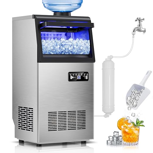 Commercial Ice Maker Machine 130Lbs/24H with 30Lbs Ice Capacity, 45Pcs Clear Ice Cubes Ready in 8-15Mins, Stainless Steel Under Counter Freestanding Large Ice Machine, 2 Water Inlet Modes-Ruum Studio Home