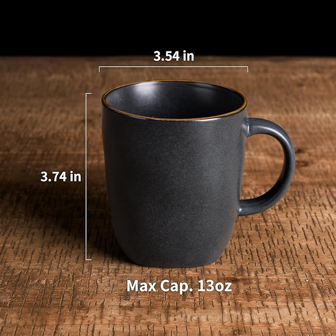 famiware Coffee Mugs Set of 4, Ocean Square 13oz Coffee Cup Set with Handle for Cocoa, Milk, Hot Chocolate, Tea, Water, Stoneware Cups for Kitchen, Microwave and Dishwasher Safe, Matte Black-Ruum Studio Home