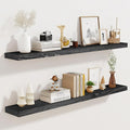 36"x6.8"x1.2" Solid Wood Floating Shelves 2-Pack - Rustic Black Finish with Hidden Brackets, Perfect for Storage and Décor in Living Room, Kitchen, Bedroom-Ruum Studio Home