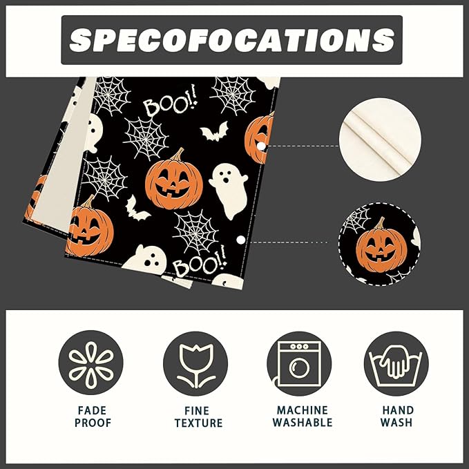 XCHI Boo Spooky Ghost Pumpkin Halloween Table Runner Burlap Table Decoration for Home Kitchen Dining Dinner Indoor Holiday Farmhouse Decor 13x60 Inch-Ruum Studio Home