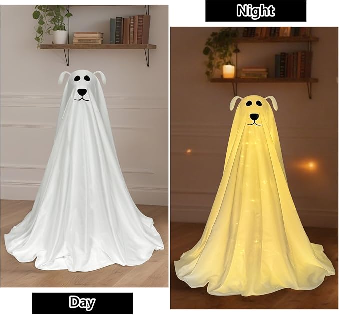 DAZONGE Halloween Decorations, Light-Up Freestanding Spooky Ghost Dog with Remote String Lights Battery Operated, Halloween Ghost Dog for Front Door Porch Yard Lawn Home Party-Ruum Studio Home