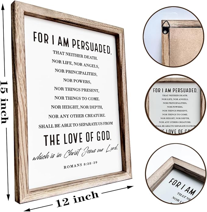 Christian Wooden Wall Sign, Decorative Signs for Home Decor, Religious Artwork, Bible Verse Decoration, Framed Wall Plaque Sign 15 * 11.5 inches, For I am Persuade-Ruum Studio Home
