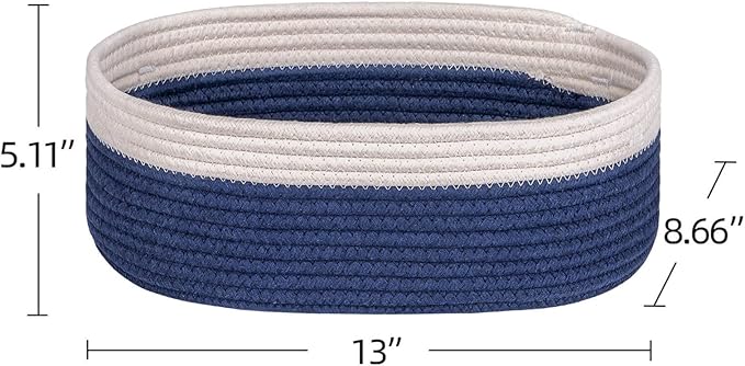 Off White&Navy Shelf Basket to Store and Organize Household Items/Baskets&Bins for Daily Storage &Organizing/Woven Rope Basket for Living Room, Bedroom,Small Oval-13x8.66x5.11’’,3 Packs-Ruum Studio Home
