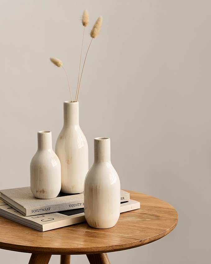 NOBULA White Ceramic Donut Vases – Modern Home Decor for Living Room, Bedroom & Table Centerpiece - Minimalist Nordic – Unique Vases for Olive Plant & Flowers – Decorative Coffee Table Vase Set of 3-Ruum Studio Home