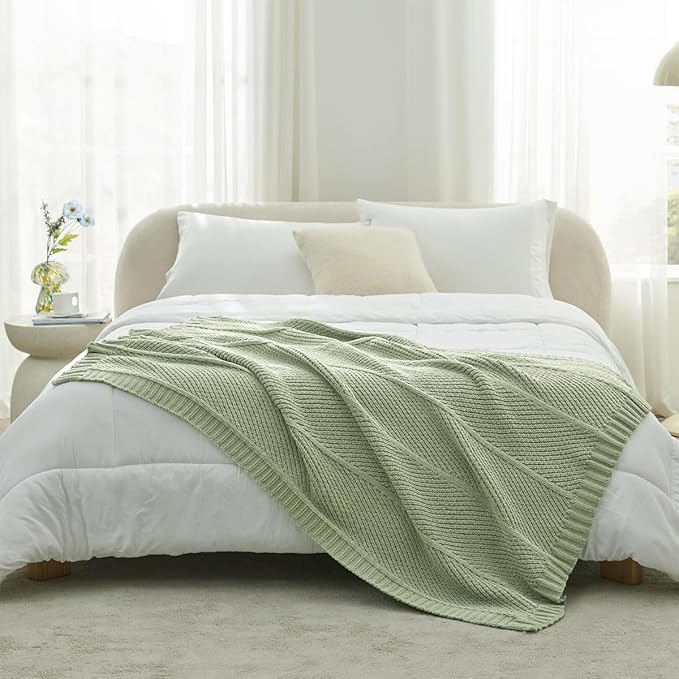 Amélie Home Chenille Knit Throw Blanket for Couch, Chevron Texture Decorative Soft Blanket for Sofa, Bed & Chair, 50"x60", Sage Green-Ruum Studio Home
