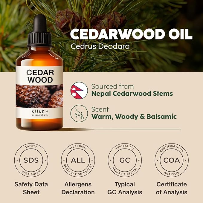 Kukka Cedarwood Essential Oil for Hair Skin & Diffuser - 4 Fl Oz - 100% Natural Cedarwood Oil for Hair Aromatherapy Soap Making Scent-Ruum Studio Home