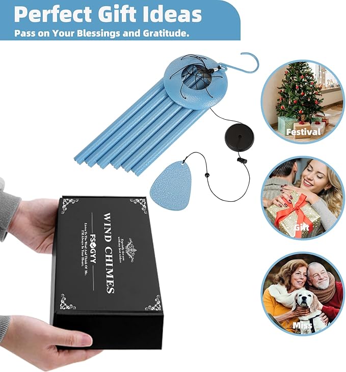 Wind-Chimes-Outdoor-Deep-Tone, Large Soothing Melodic Tones Mobile Windchimes, Wind Chimes for Outside, Memorial Wind Chime Best Gift for Mom Women Grandma Neighbors(32" Blue Coated Aluminum)-Ruum Studio Home