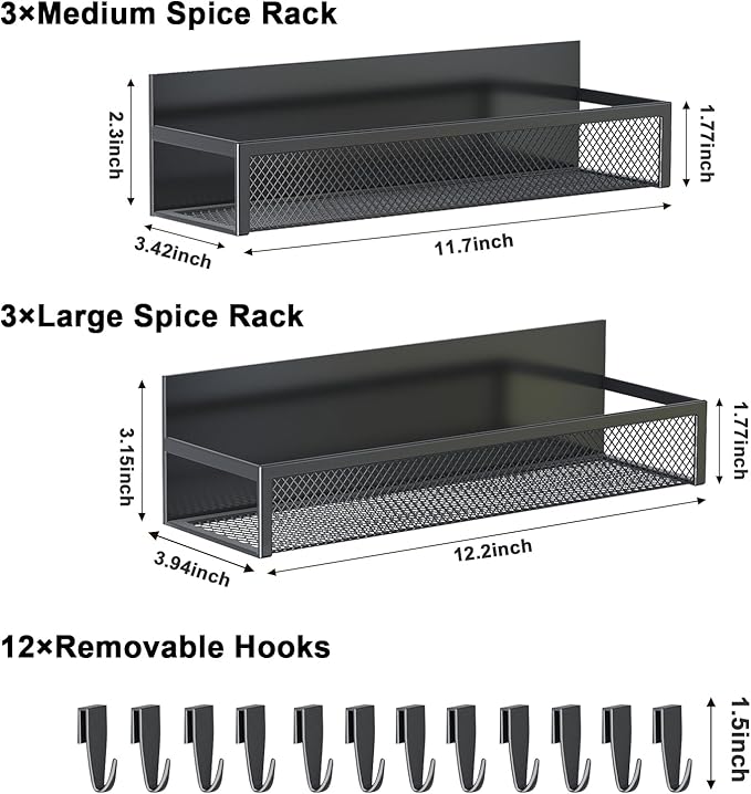 Magnetic Spice Rack for Refrigerator, 6 Pack Magnetic Shelf, Fridge Magnet Organizer with Moveable 12 Hooks, Magnetic Fridge Shelf for Kitchen Organization and Storage (6 Pack)-Ruum Studio Home