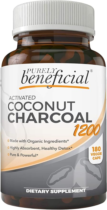 Activated Coconut Charcoal 1200mg, 180 Capsules - Pills for Digestive System, Bloating, Vegan (1bottle)-Ruum Studio Home