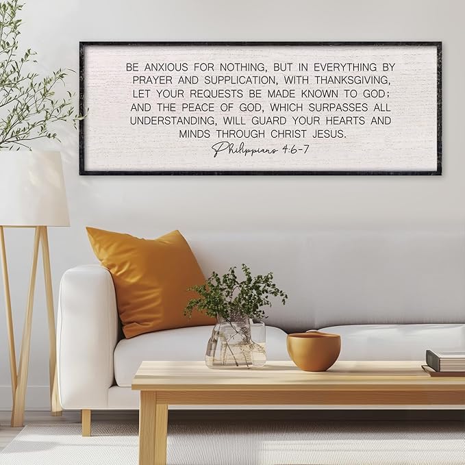 LuZhiQiang Be Anxious for Nothing Wall Decor 40"×15" Philippians 4:6-7 Bible Verse Sign Large Christian Scripture Wood Framed Hanging Decor (Black)-Ruum Studio Home