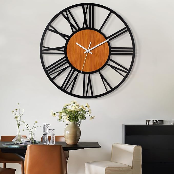 LEIKE 32" Oversized Large Wall Clocks,Silent,Non Ticking,Battery Operated Modern Round Big Wood Decorative Metal Wall Clock for Living Room, Bedroom,Kitchen,Farmhouse,Office Decor - Black,32 Inch-Ruum Studio Home