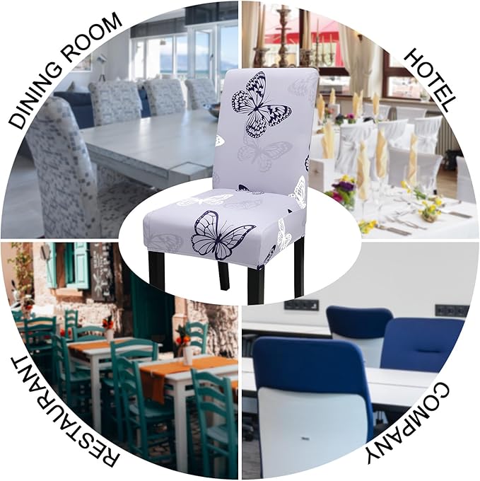 JQinHome Pattern Chair Covers for Dining Room Set of 4, High Stretch Removable Washable Parsons Chair Slipcover for Home Party Hotel Wedding Ceremony (Grey Butterfly,4PCS)-Ruum Studio Home