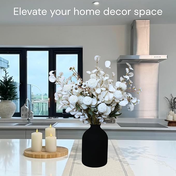 White Artificial Flowers Bulk for Vase That Look Real, White Flower Centerpiece for Table, Silk Floral for Home Decor Indoor, Faux Kiku + Eucalyptus Stems + Wildflowers, Flores Blancas Artificiales-Ruum Studio Home