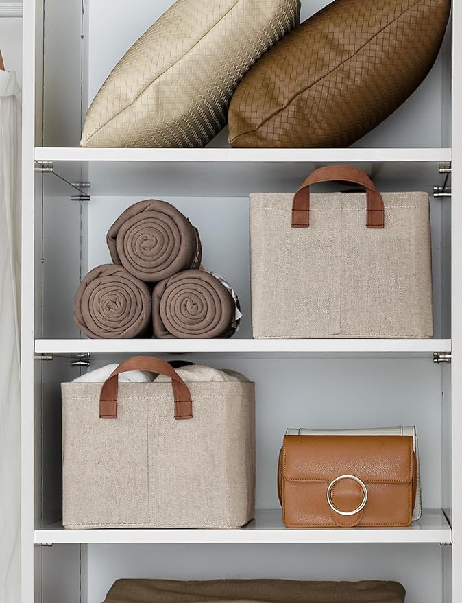 StorageWorks Storage Bins, Fabric Storage Bins for Shelves, Storage Baskets with Metal Frame, Closet Baskets and Bins with Handles, Brown and Beige, 2-Pack-Ruum Studio Home