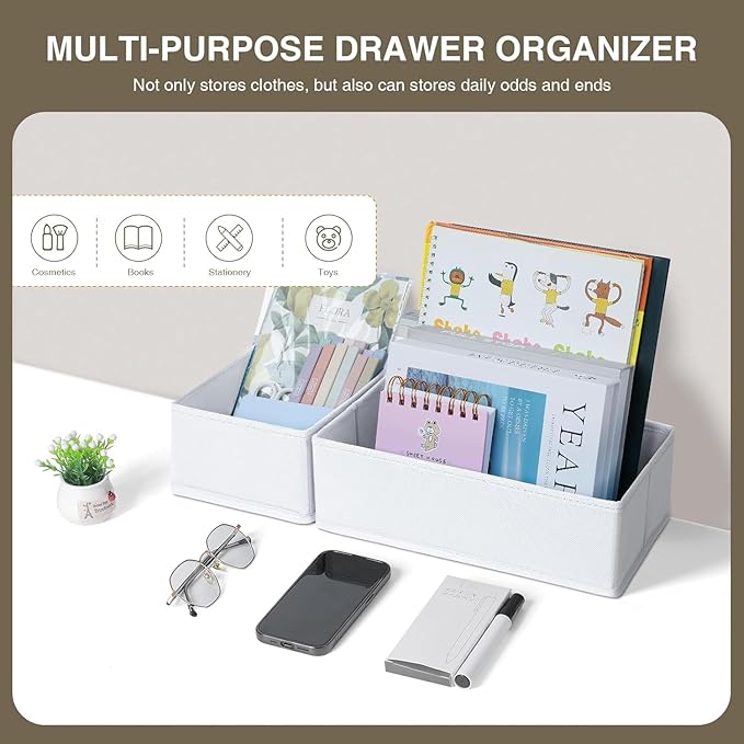 DIMJ Drawer Organizer Clothes 15 Pack - Foldable Baby Organizers and Storage & Dresser Organizer for Bedroom, Closet - Nursery Organization Dresser Dividers for underwear, Sock,Bra, Belt, Tie, White-Ruum Studio Home