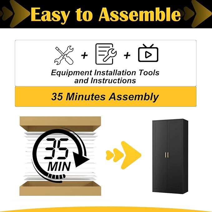 Kitchen Cabinet Storage,60”Metal Pantry Cabinet with Doors and 3 Adjustable Shelves,Food Pantry Cabinets with 2 Gold Handles,Black Tall Storage Cabinet for Livingroom,Pantry,Bathroom,Kitchen-Ruum Studio Home
