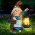 Solar Large Gnome Garden Statue with Welcome Sign Outdoor Decor with LED Lantern Funy for Porch Yard Patio Lawn Ornament Christmas Housewarming Gardening Gift-Ruum Studio Home