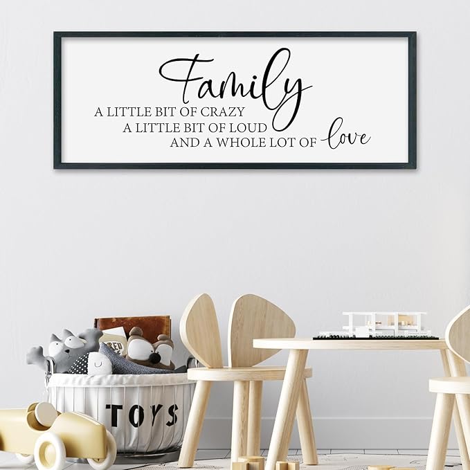 SRSZHIYUE Family A Little Bit Of Crazy Loud Sign Wall Decor Art 32"×12" Large Wood Framed Wall Hanging (Black)-Ruum Studio Home
