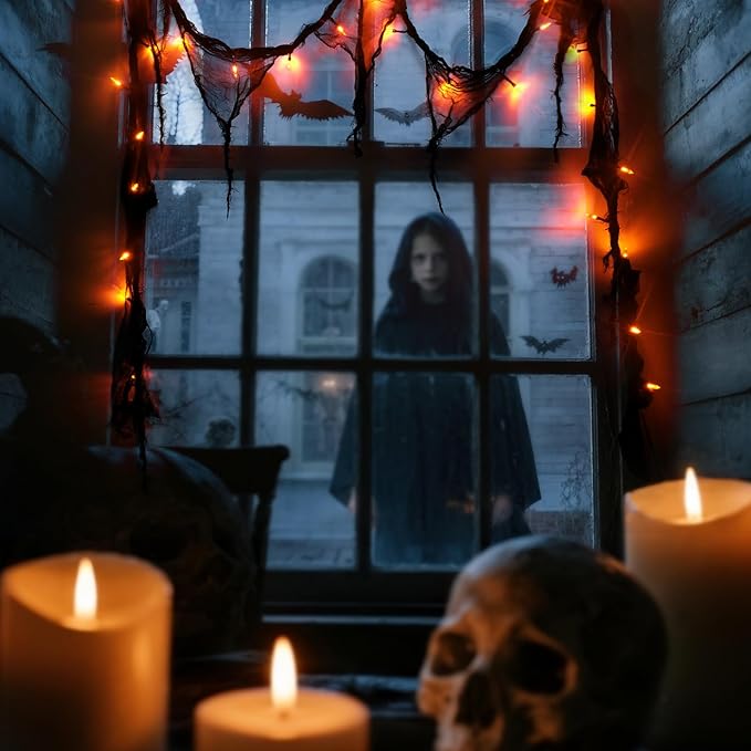 Halloween Horror Atmosphere Lights, Orange&Purple LED String Lights with 9.9FT Creepy Black Gauze, Battery Powered with Timer & 8 Flashing Modes (Orange)-Ruum Studio Home