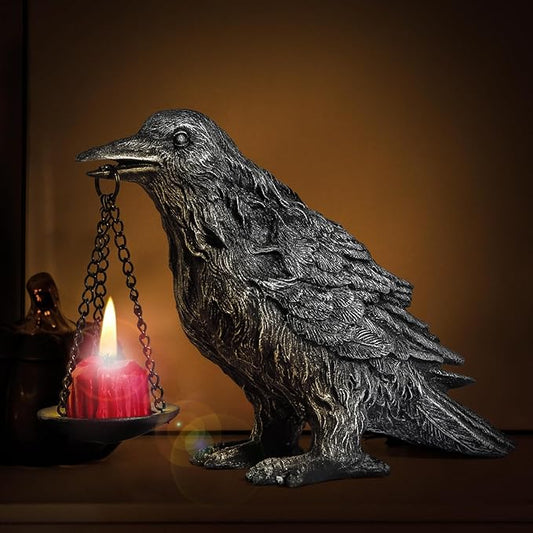 Gothic Home Decor Fake Crow Light Holder Raven Lamp Tealight Candle Holder Resin Statue Half Silver-Ruum Studio Home