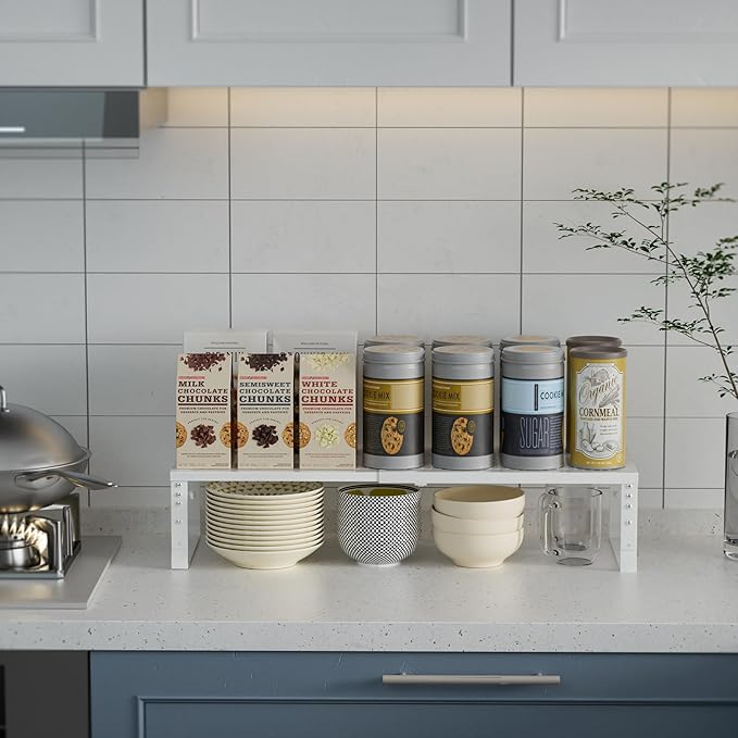 Expandable Spice Rack Kitchen Cabinet Shelf Organizer, Stackable Storage Shelves Racks, Adjustable Counter Shelving for Cabinets, Countertop, Cupboard,Pantry and More(3Packs/White/Large)-Ruum Studio Home