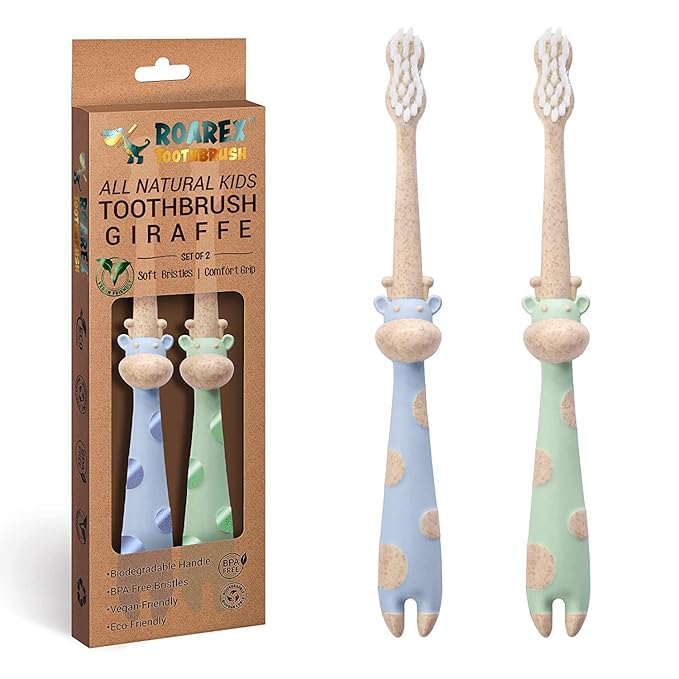 ROARex Vegan Eco Friendly All Natural Kids Toothbrush Made from Plants – Sweet Baby Giraffe | 100% Biodegradable and Compostable | 1% for The Planet Product-Ruum Studio Home