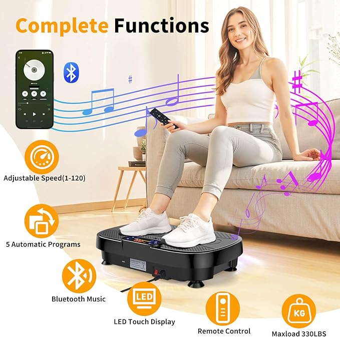 Vibration Plate Exercise Machine, Vibrating Plate Machine with Bluetooth for Lymphatic Drainage, Vibration Platform for Women Men Full Body Weight Loss-Ruum Studio Home