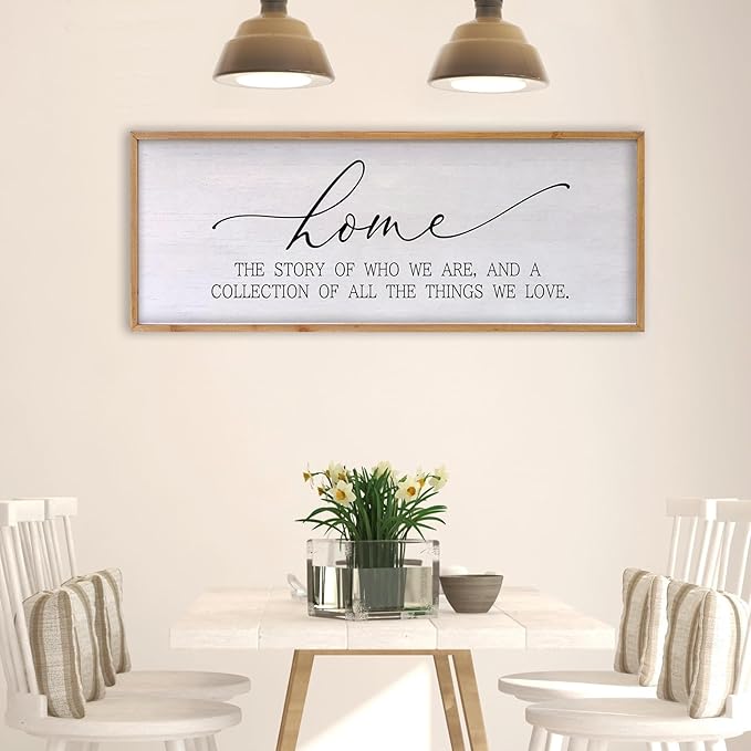 Home The Story of Who We Are Sign Farmhouse Family Wall Decor 32x12 Inch Plaque Wood Framed Art for Hanging (Wood)-Ruum Studio Home