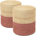 REDEARTH · Cylindrical Pouf Foot Stool Ottoman - Jute Braided Pouffe Poof Accent Sitting Footrest for Living Room, Bedroom, Nursery, Patio, Lounge Set of 2 (Natural Rust, 14.5"x14.5"x16")-Ruum Studio Home
