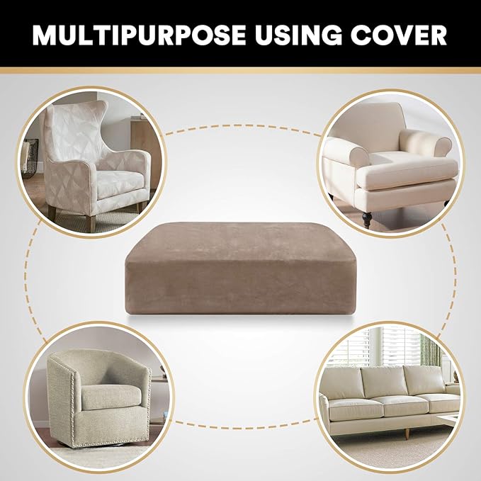 PrinceDeco Velvet Stretch Couch Cushion Cover Soft Cushion Slipcover for Chair Cushion Furniture Protector Seat Cushion Sofa Cover (Width Up to 29.5", Taupe)-Ruum Studio Home