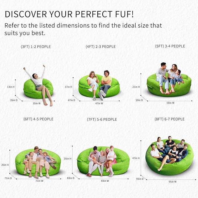 Bean Bag Chair for Adults 5FT,Soft Removable Cover for Teens/Girls Bedroom,Fluffy Giant Round Floor Beanbag Lounger Chairs (No Filler,Green)-Ruum Studio Home