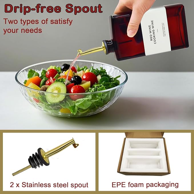 Olive Oil Dispenser Bottle for Kitchen - 11.8oz Dark Glass UV Protection, Oil and Vinegar Dispenser Set, Drip-Free Pourer, Kitchen Essential, 11.8oz, Set of 2-Ruum Studio Home