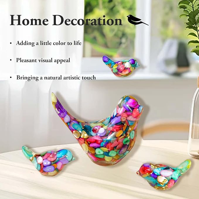 Crystal Bird Figurines, Resin Animal Statues, Miniature Decorative Gravel Birds, Home Decor (4PCS-Colorful)-Ruum Studio Home