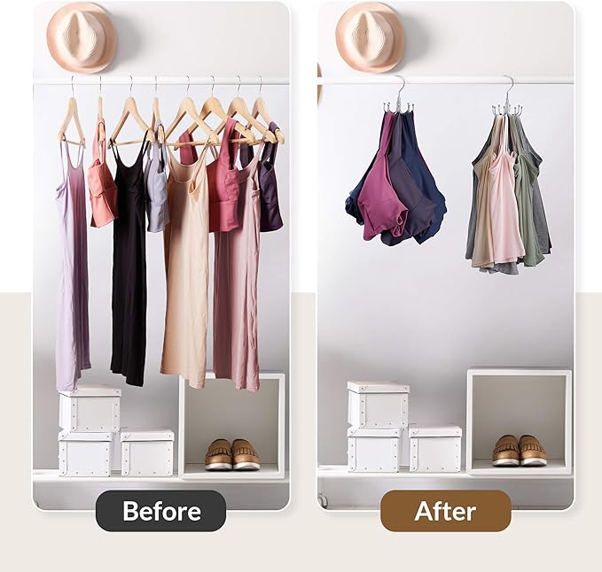 ZEDODIER Tank Top Hanger, Rotatable Bra Organzier for Closet, Max 24 Storage Capacity Sport Bra Holder, Metal Space Saving Closet Organizers and Storage, Silver-Ruum Studio Home