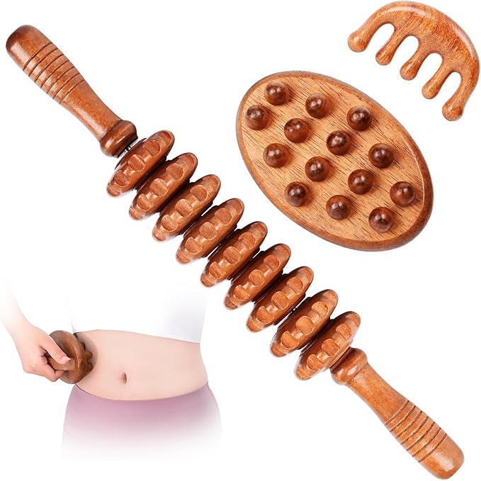 3-in-1 Wood Therapy Massage Tools Wooden Lymphatic Drainage Massager Maderoterapia Kit, Anti Cellulite Complete Body Sculpting Tools for Muscle Pain Relief, Body Contouring and Shaping-Ruum Studio Home