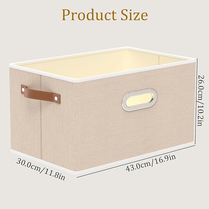 Yawinhe Fabric Storage Bins with Handles, Foldable Baskets for Shelves, Cubes with 3 Handles, Large Boxes for Clothes, Beige, 16.9''Lx11.8''Wx10.2''H, 4-Pack-Ruum Studio Home