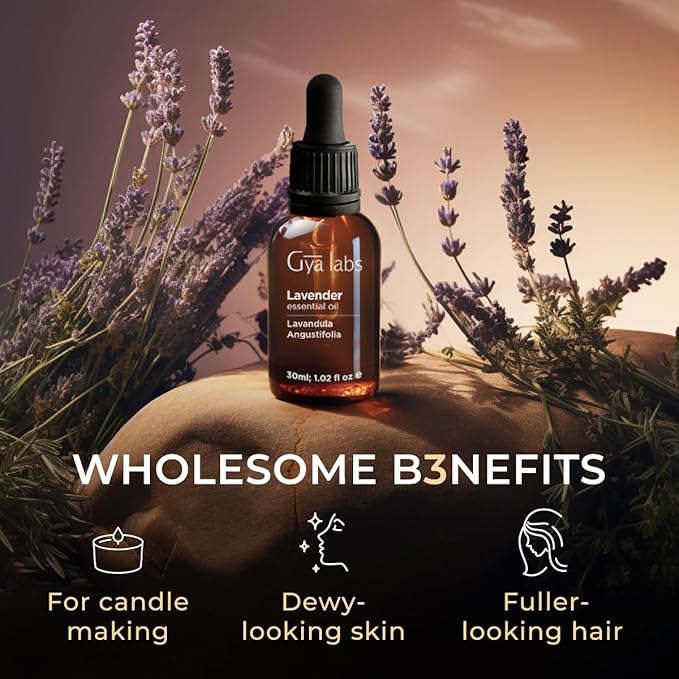 Gya Labs Lavender Essential Oil for Diffuser - 100% Pure Natural Lavender Oil for Skin, Hair, Massage, Candle Making & Aromatherapy (1.02 Fl Oz)-Ruum Studio Home