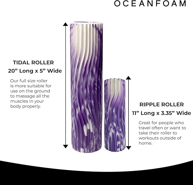 Oceanfoam Tidal Roller - Purple Marbled - Muscle Massage Foam Roller for Back Pain & Stretching - Firm and Ergonomic Wide Wave Textured - Yoga, Athletics, & Wellness - Full Size, 20" x 5"-Ruum Studio Home