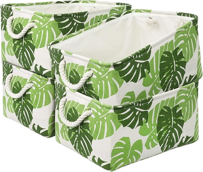 Storage Cubes, Storage Bins Baskets for Organizing 4 Pack for Organizing Toys, Clothes, Closet Baskets with Rope Handles for Nursery Home(White and Green,15.7"L×11.8"W×8.2"H)-Ruum Studio Home