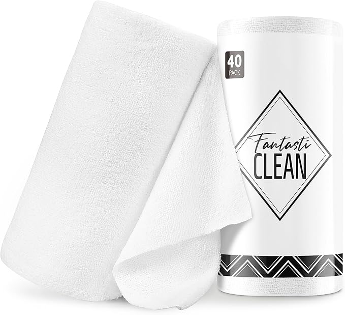 Fantasticlean Microfiber Cleaning Cloth Roll -40 Pack, Tear Away Microfiber Towels, 12" x 12", Reusable, Washable, Scratch Free, Ultra Absorbent Dish Rags for Car, Home, Garage or Shop (White)-Ruum Studio Home