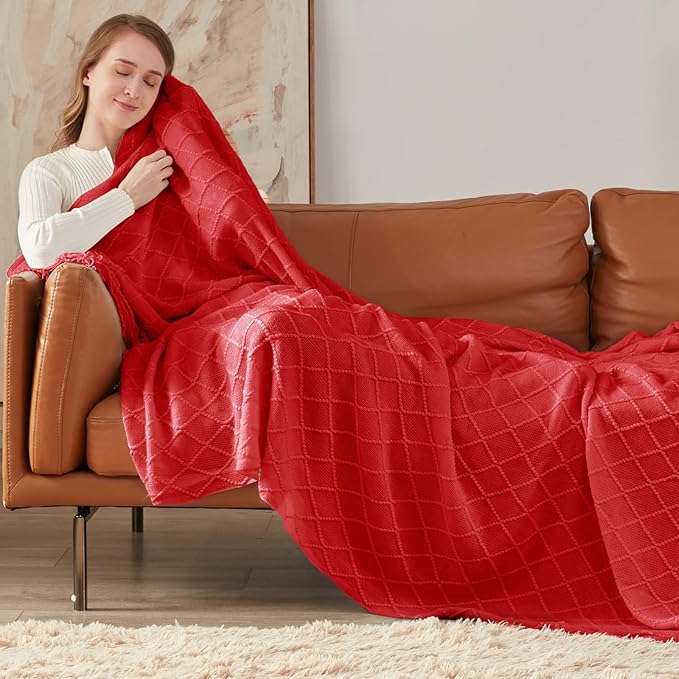 inhand Knitted Gift Throw Blankets for Couch and Bed,Valentines Day Decor Blanket for Her Him Girlfriend Wife, Red Romatic Lightweight Decorative with Tassel, Farmhouse Warm Woven for Women, 60"x80"-Ruum Studio Home